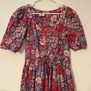Vintage 90s Laura Ashley Dress - Pink Floral - Short Sleeve Midi - Size 10 USA